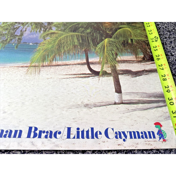 Vintage Grand Cayman Islands Travel Poster Palm Trees Sandy Beach Caribbean Sea - Picture 4 of 7